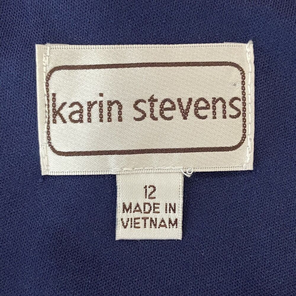 Karin Stevens Navy Blue & Pink Floral Knit Lace Waist Dress Women's size 12 - Picture 7 of 9